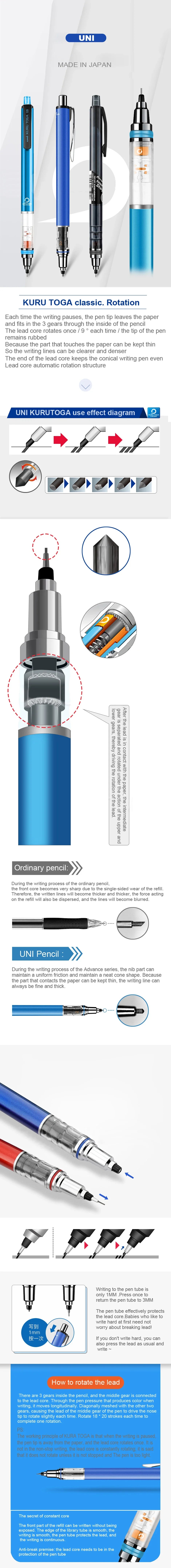 Japan UNI KURA TOGA Mechanical Pencil 0.5mm Automatic Rotation Drawing Special Pencil M5-559 Stationery Cute School Supplies