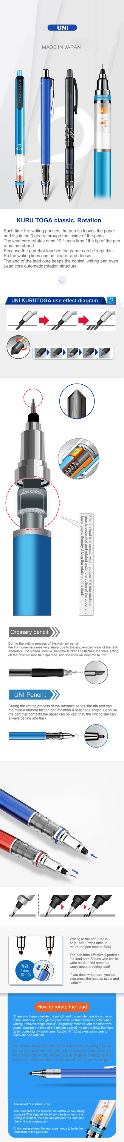 Japan UNI KURA TOGA Mechanical Pencil 0.5mm Automatic Rotation Drawing Special Pencil M5-559 Stationery Cute School Supplies
