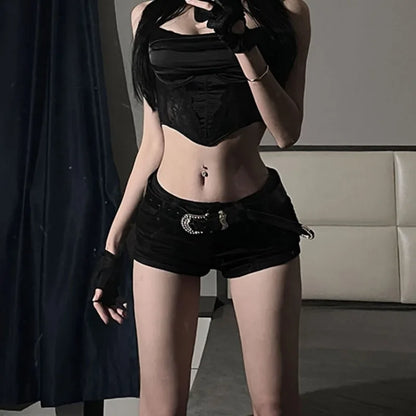 Denim Mini Shorts Women New European Style Trendy Summer Temperament Trousers Popular Button Sexy Sheath Night Club Slim Street