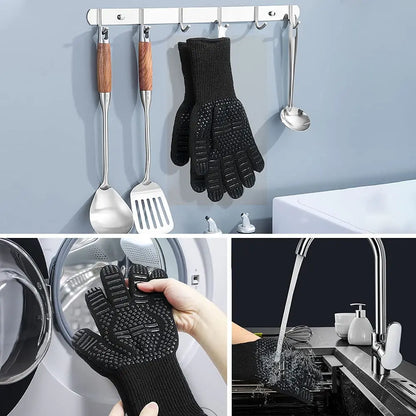 BBQ Gloves Silicone Heat-Resistant Glove Kitchen Microwave Oven Mitts 500 800 Degree Fireproof And Non-Slip Barbecue Gloves