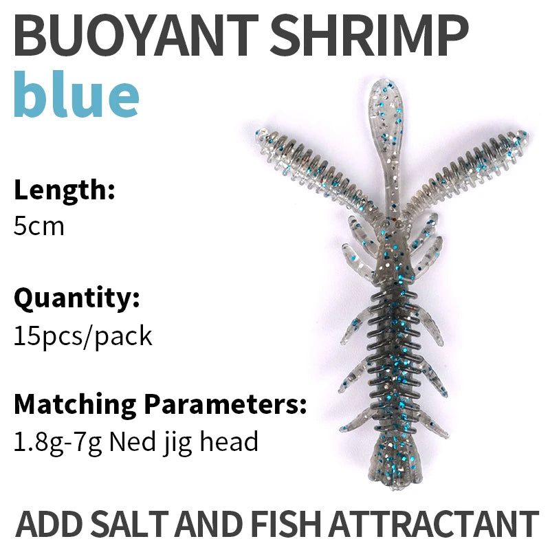 LINNHUE Floating Soft Shrimp Fishing Bait NED Rig Wobblers Shrimp Swim Lure Jig Salt Silicone Swimbait with Fish Attractant