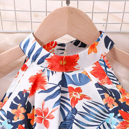 Kids Clothes Sets For Girls 4-7 Years Hanging Neck Sleeveless Top And Orange Shorts Summer Casual Vocation Party Two Piece Set