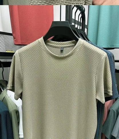 MINISO Bamboo Mesh Ice Silk T-shirt Men's Short sleeved Round Neck New T-sleeved Men's Bottom Shirt Summer Solid Color Men's Top