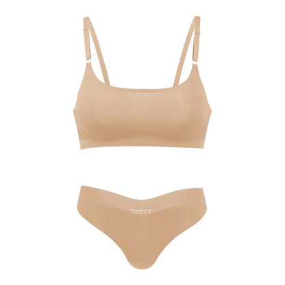 Hot Sale High Quality Latest Design Us Size Stylish Solid Ice Silk Seamless Wireless Bras And Women Underwear Set