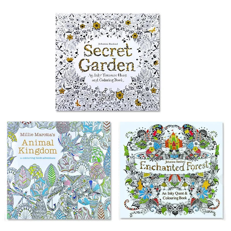 3 Pcs/Set Secret Garden + Enchanted Forest + Animal Kingdom Coloring Book Children Drawing Coloring Books English Edition