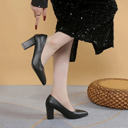 2024 Brand Shoes for Women Slip on Women's High Heels Concise Office & Career Pumps Women Pointed Toe Chunky Heels Shoes Ladies