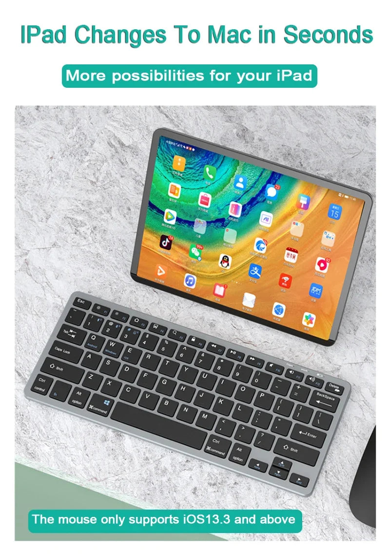 Bluetooth 5.0 &2.4G Wireless Keyboard and Mouse Combo Mini Multimedia Keyboard Mouse for Computer Laptop PC iPad Macbook Android