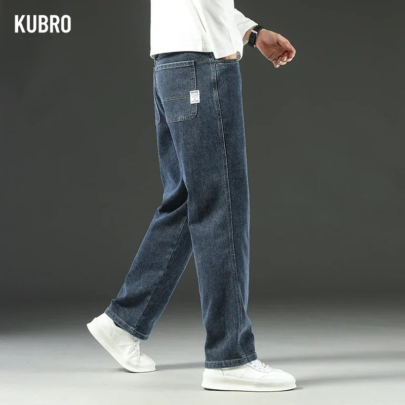 KUBRO 2025 New Autumn and Winter Men's Jeans Loose Comfortable Straight Business Casual Versatile Wide-leg Business Trousers