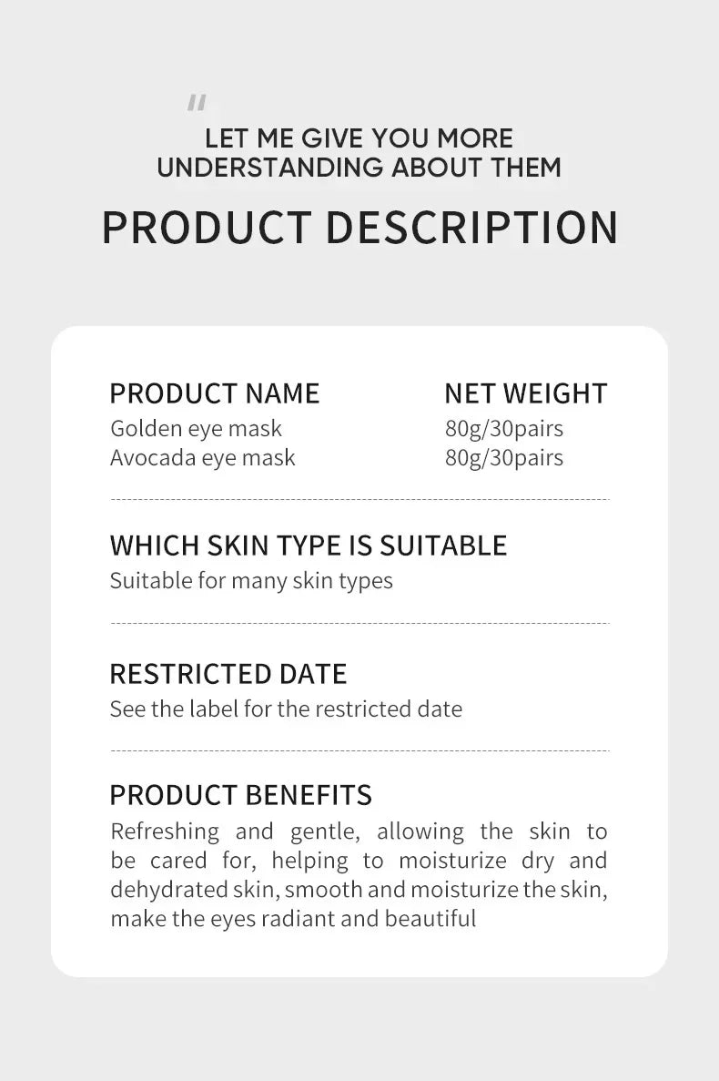 120pcs Avocado Golden Collagen Eye Mask Anti Dark Circles Eye Bags Moisturizing Anti Wrinkle Eye Patches Skin Care Products