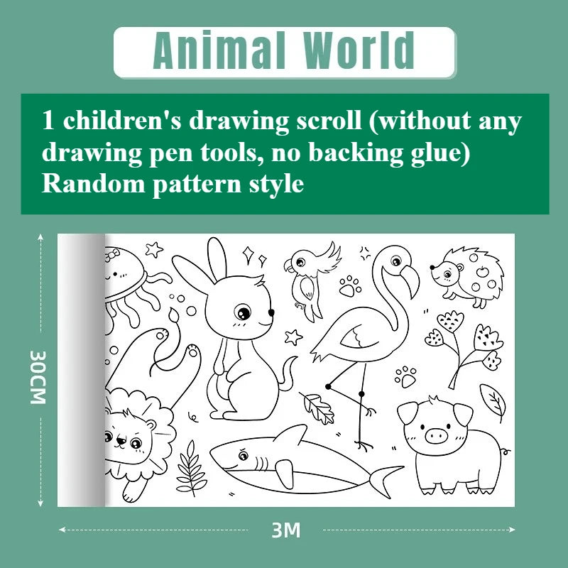 300CM DIY Drawing Roll Sticky Color Filling Paper Graffiti Scroll Coloring Roll Kids DIY Painting Educational Toys For Children