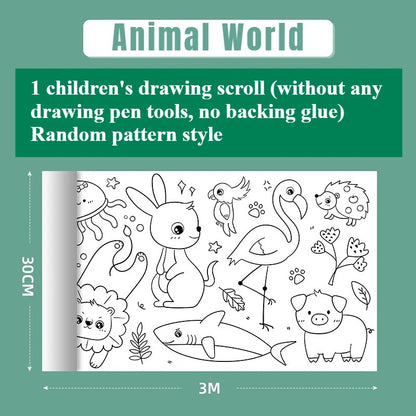 300CM DIY Drawing Roll Sticky Color Filling Paper Graffiti Scroll Coloring Roll Kids DIY Painting Educational Toys For Children
