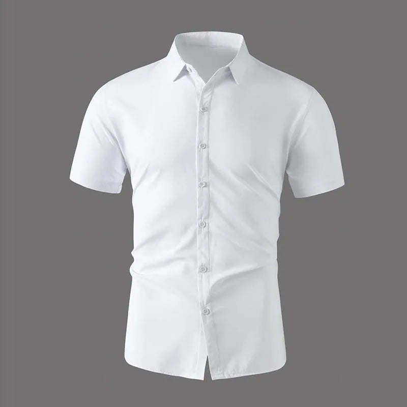 New Men's Business Casual Solid Color Short Sleeved Shirt for Summer Fashion No Ironing Comfortable and Versatile Top