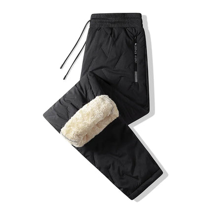 New Women's Plush Thick Fleece Lined Sweatpants Straight-leg Waterproof Pants Outdoor Windproof Outerwear Thermal Trousers