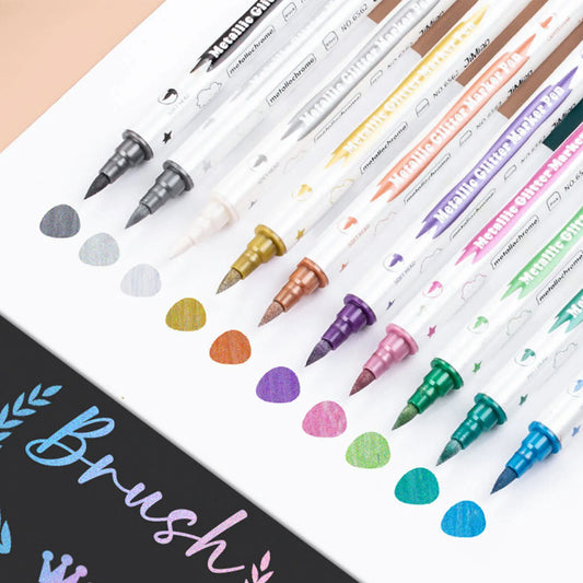 10PCS Dual Tip Metallic Marker Pens Brush & Fine Nibs Paint Markers For DIY Cards Scrapbooking Art Supplies, Back To School