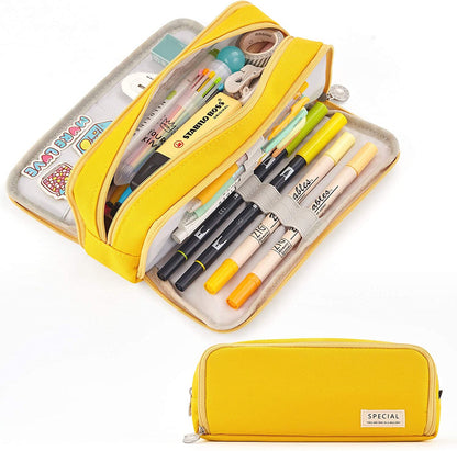 Kawaii Large Capacity Pencil Case 3 Compartment Pouch Pen Bag Double Side Opening Student Stationery Organizer School Supplies