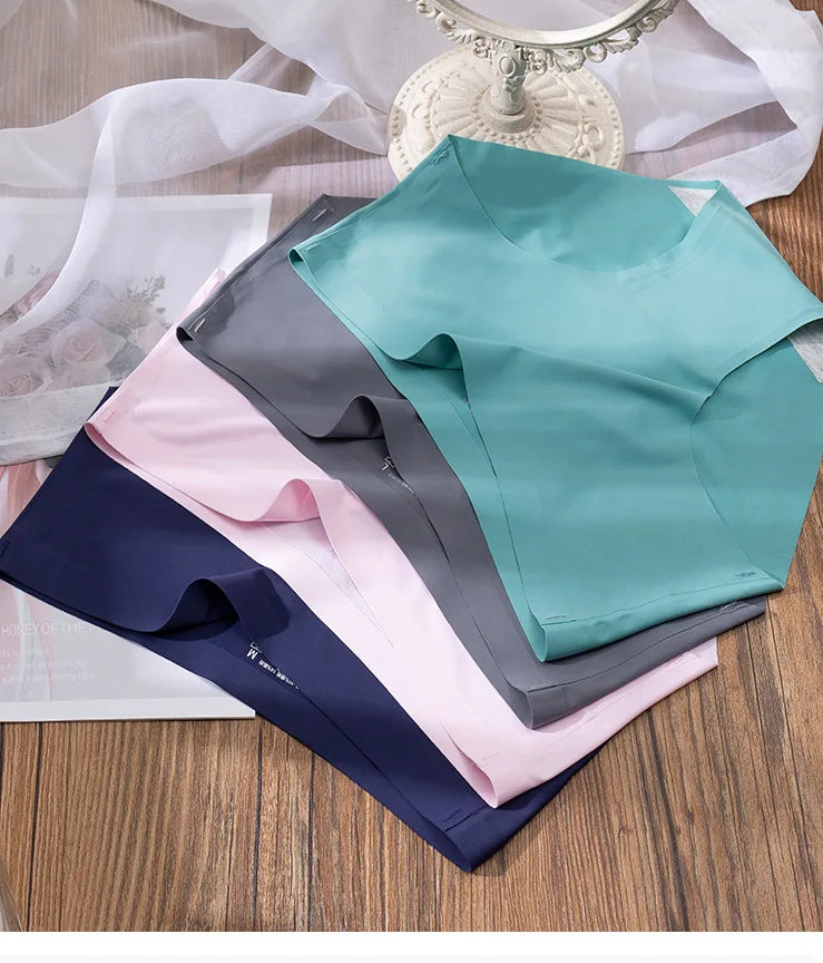 3Pcs Plus Size Underwear Women's Panties Ice Silk Solid Color Ladies Seamless Underpant Girls Briefs Breath Sexy Lingerie Female