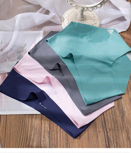 3Pcs Plus Size Underwear Women's Panties Ice Silk Solid Color Ladies Seamless Underpant Girls Briefs Breath Sexy Lingerie Female