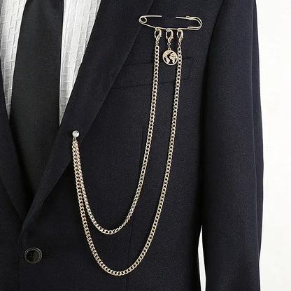 Chain Brooch for Men Long Chains Pins Men's Fashion Suit Accessories Personality Exaggerated Trendy Mens  Brooches