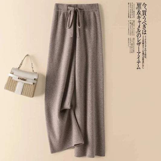 Thick Warm Knitted Casual Chic Basic Soft Elastic High Waist Women's Pants Korean Fashion Straight Ankle-Length Pants For Women