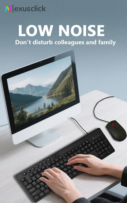 English Keyboard Mouse USB Wired Desktop Computer Keyboard Ergonomic Design Keyboard for Office Home PC Laptop Desktop