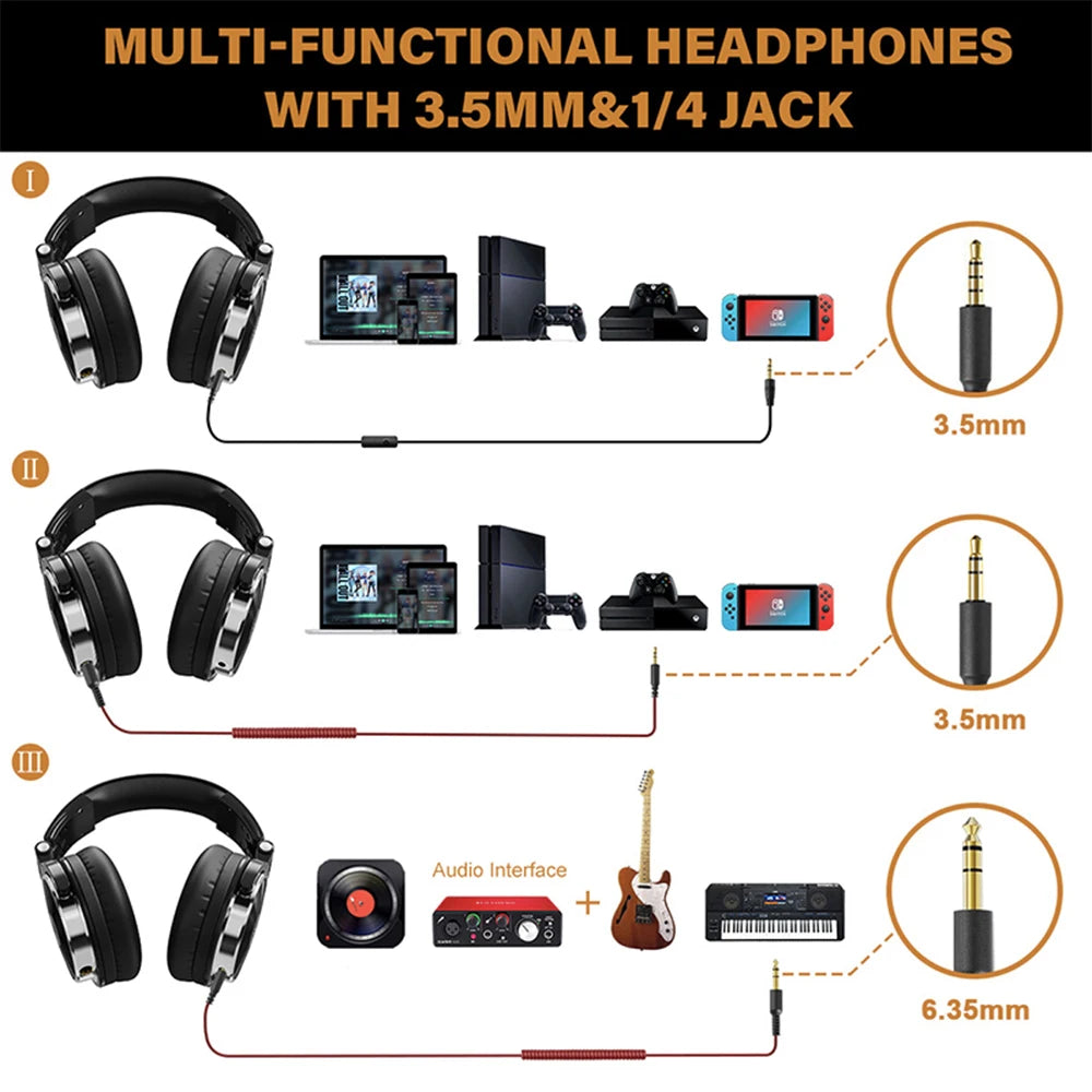 Oneodio Pro 30 Professional Studio DJ Headphones With Microphone Over Ear Wired Earphones HiFi Monitors Foldable Gaming Headset