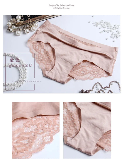 4PCS Luxury Pearl Lace Patchwork Sexy Panties One-piece Seamless Women's Briefs L - 2XL Plus Size