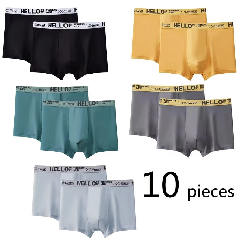 10Pcs/Men's Underwear  Underwear High Stretch Boxer Shorts Breathable Soft Men's Shorts Comfortable Size L-4XL