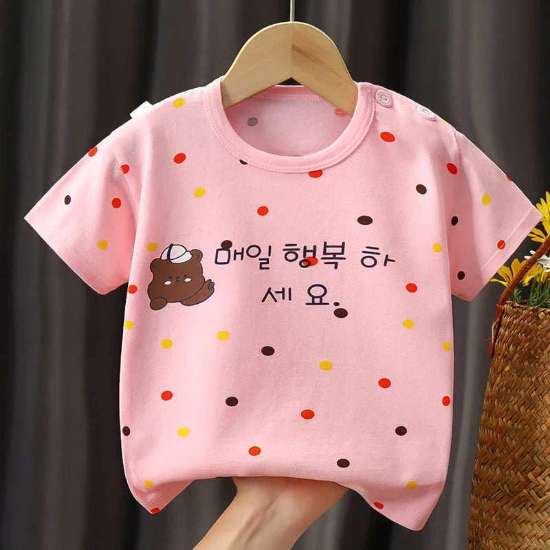 Kids Clothes T-Shirt  Children's Clothing  Boys Girls Summer Cartoon Tops Short Sleeve Clothes 100% Cotton Baby Clothing