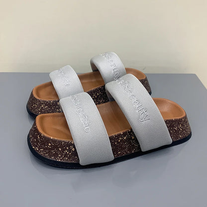 Women's Shoes Alphabet Fashion Casual Slippers 2022 New Summer Thick Bottom Non-slip Medium Heel Sandals for Outer Wear