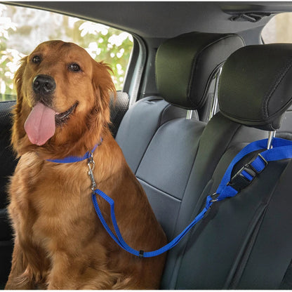Solid Color Two-in-one Pet Car Seat Belt Nylon Lead Leash Backseat Safety Belt Adjustable Dogs Harness Collar Pet Accessories
