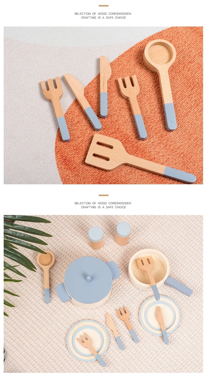 Wooden children's simulation kitchen toys, early education educational toys, simulation pots and pans, food, role-play chef