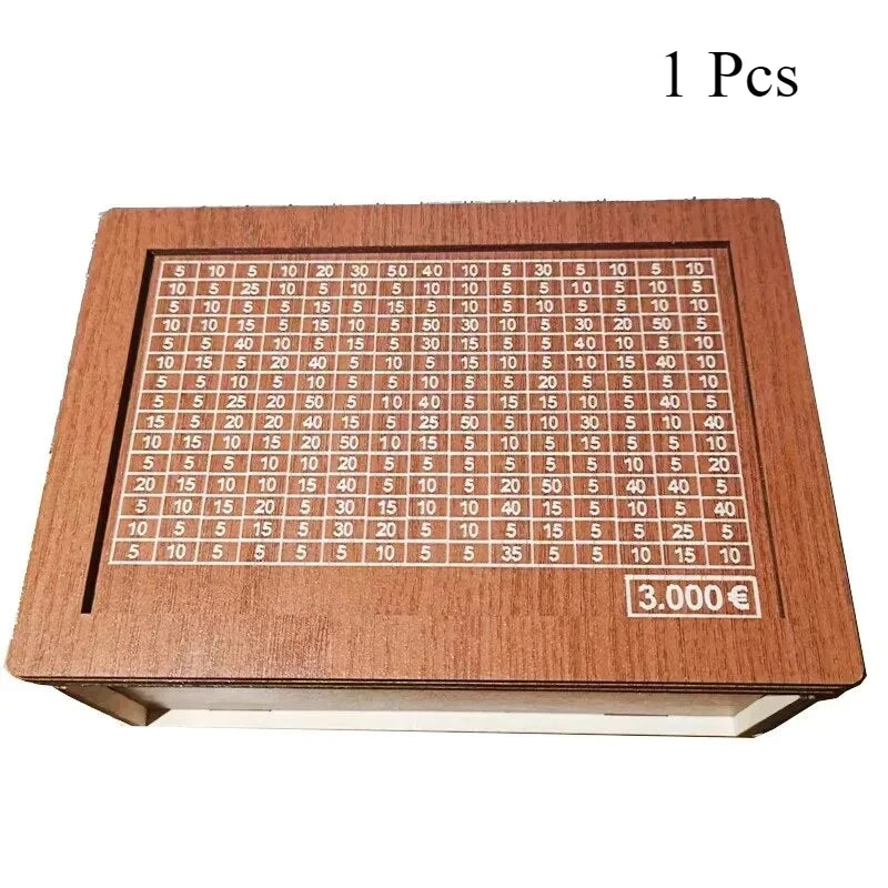 1 Pcs Wooden DIY Piggy Bank Reusable Handmade Money Box, Piggy Bank with Saving Goal and Numbers To Help The Habit of Saving