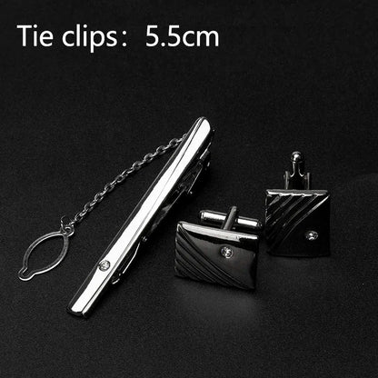 Men's Classic Tie Clips Cufflinks Set Luxury Tie Pin Accessories Shirts Cuff Tie Clips Fashion Cufflink for Men Gifts Jewelry