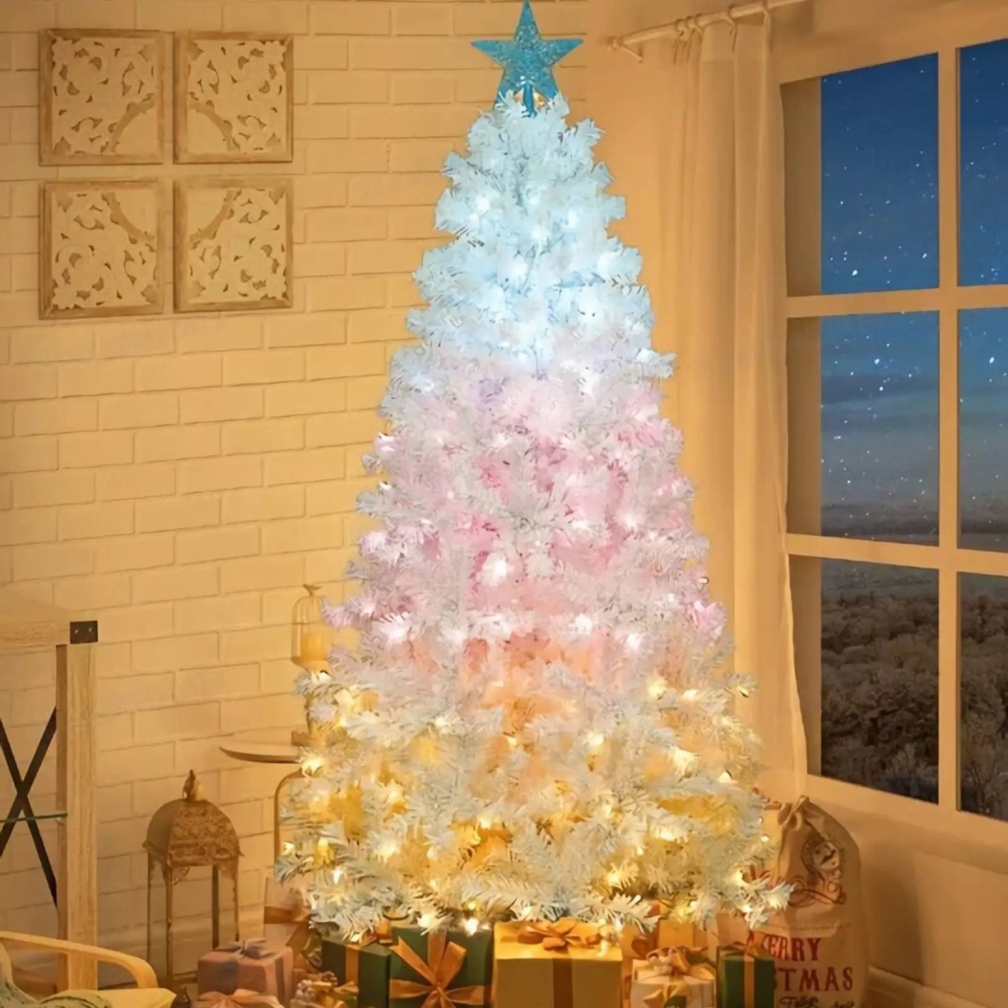 White Christmas Tree Auto Tree Branches Infinite Light 8 Flashing Modes Stereo Wooden Scene Layout Decorations Ornaments Handmad