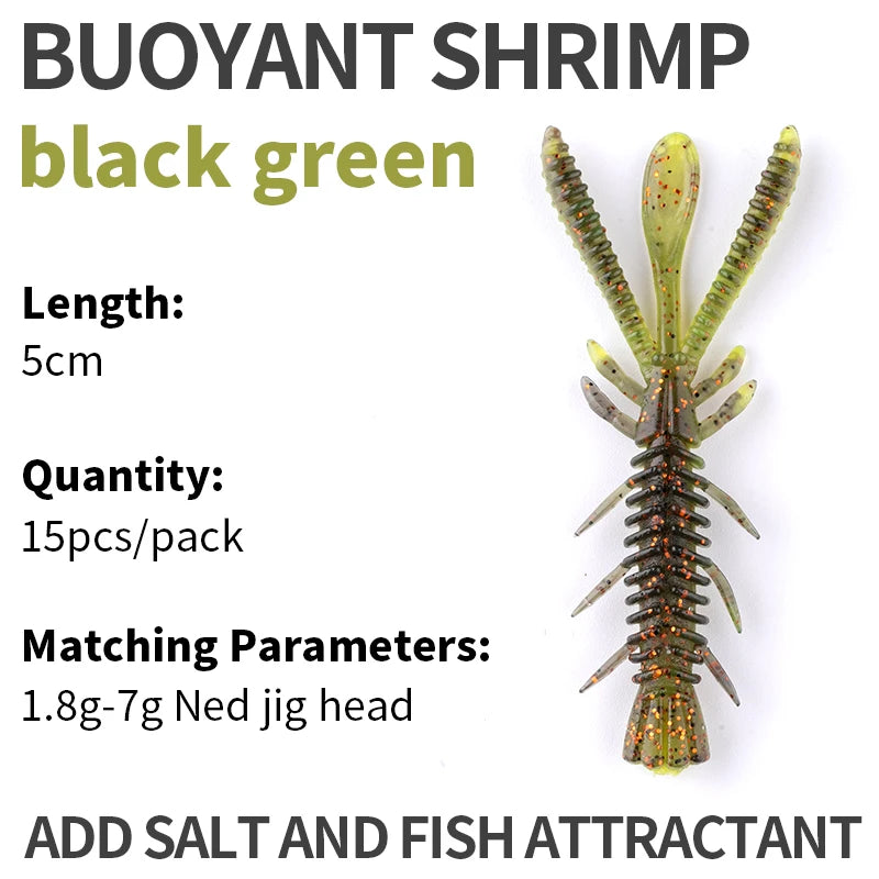 LINNHUE Floating Soft Shrimp Fishing Bait NED Rig Wobblers Shrimp Swim Lure Jig Salt Silicone Swimbait with Fish Attractant