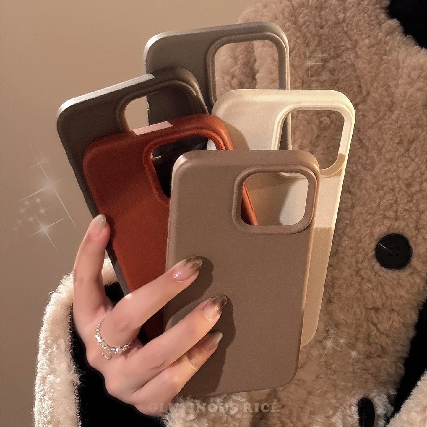 Minimalist Brown Gray Cream White Phone Cases for iPhone 16 Plus Pro Max 15 14 13 12 11 Winter Style Protective Phone Covers