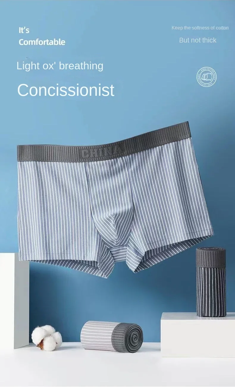 1Pcs Boxer Shorts Men's Underwear Sexy Panties Cotton Striped Man Underpants Male Boxers Homme U Convex Lingerie Free Shipping