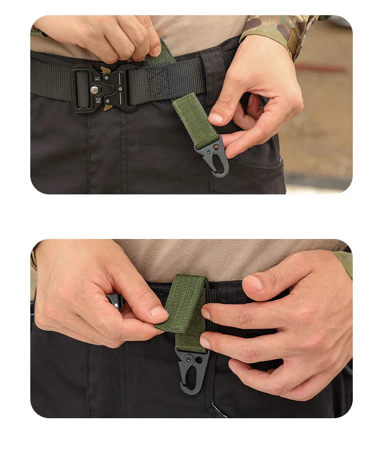 2 PCS.Tactical Hanging Buckle Molle Nylon Webbing Carabiner Belt Triangle Keychain for Outdoor Climbing Camping Tool Accessory
