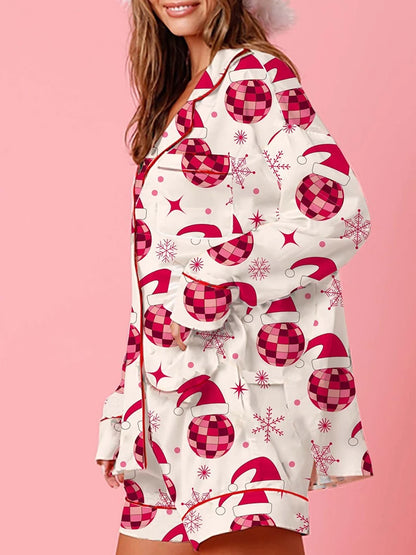 Women s 2 Piece Lounge Set Cozy Reindeer Christmas Tree Print Top and Bottom Pajama Set for Winter Nights