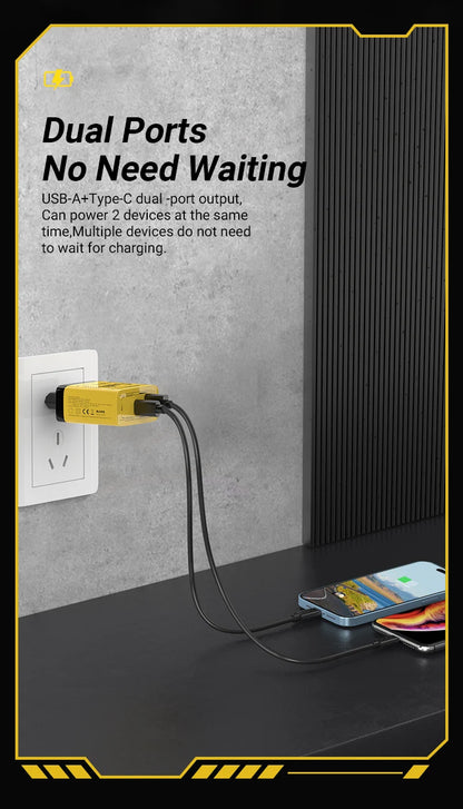 EU/US Plug PD65W GaN Fast Charger with Type-C and USB-A Interface Universal Dual Port Wall Charger Plug for Phones/Pads/Laptops