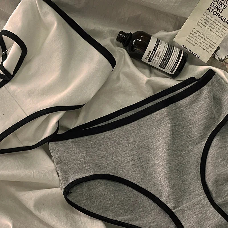 3pcs Cotton Women's Panties Triangle Sports Style Minimalist Girls' Underwear Mid Waist Japanese white black Women Underwear
