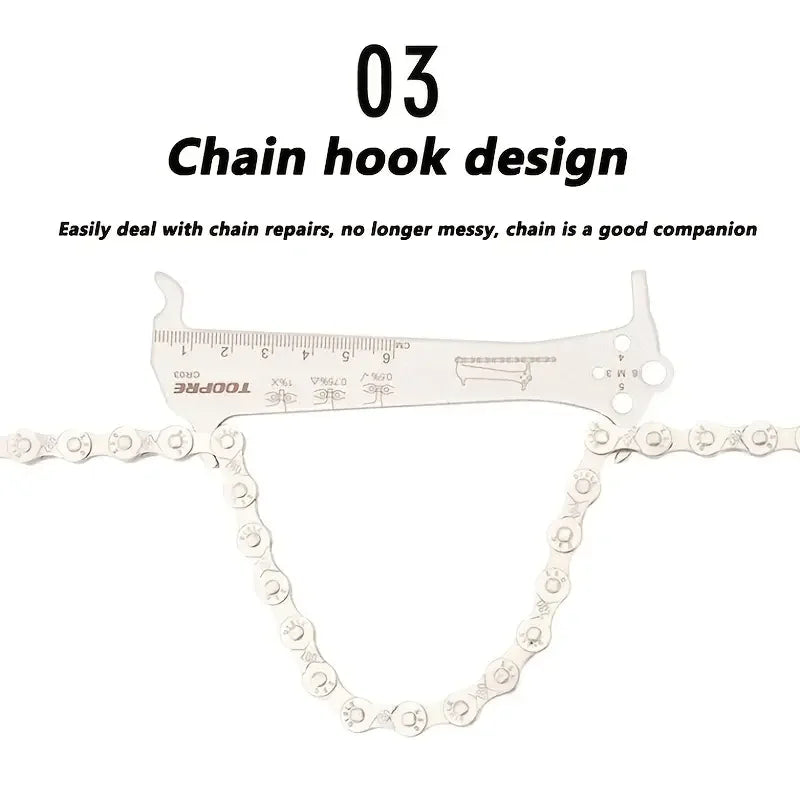 Bicycle Chain Wear Indicator Ruler Repair Tool Stainless Steel Mountain Road Bike Chain Gauge Measurement Checker Screw Diameter
