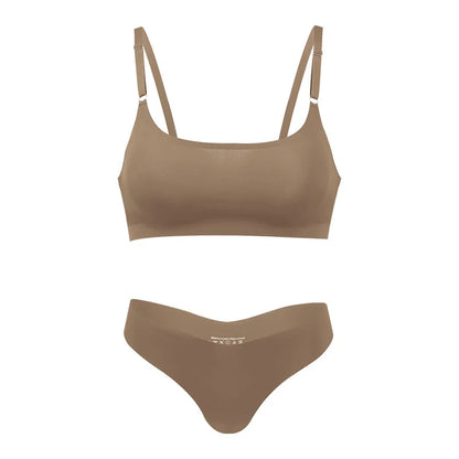 Hot Sale High Quality Latest Design Us Size Stylish Solid Ice Silk Seamless Wireless Bras And Women Underwear Set