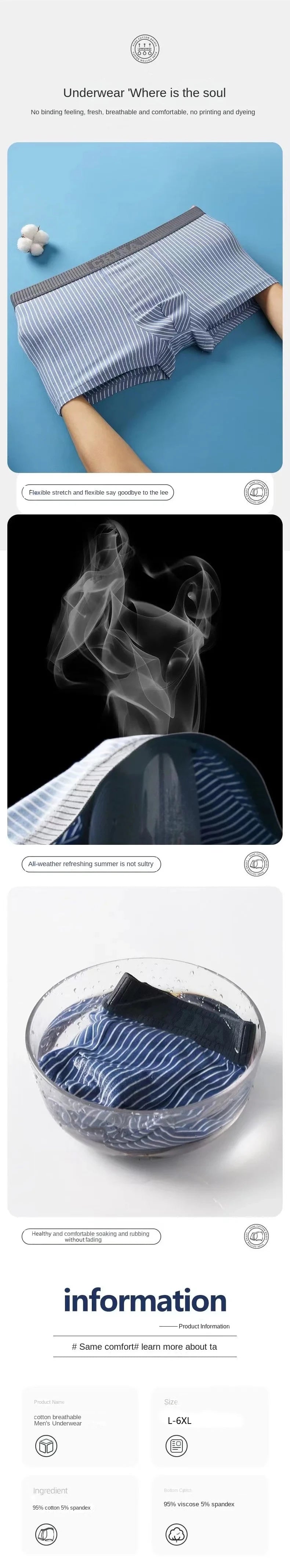 1Pcs Boxer Shorts Men's Underwear Sexy Panties Cotton Striped Man Underpants Male Boxers Homme U Convex Lingerie Free Shipping