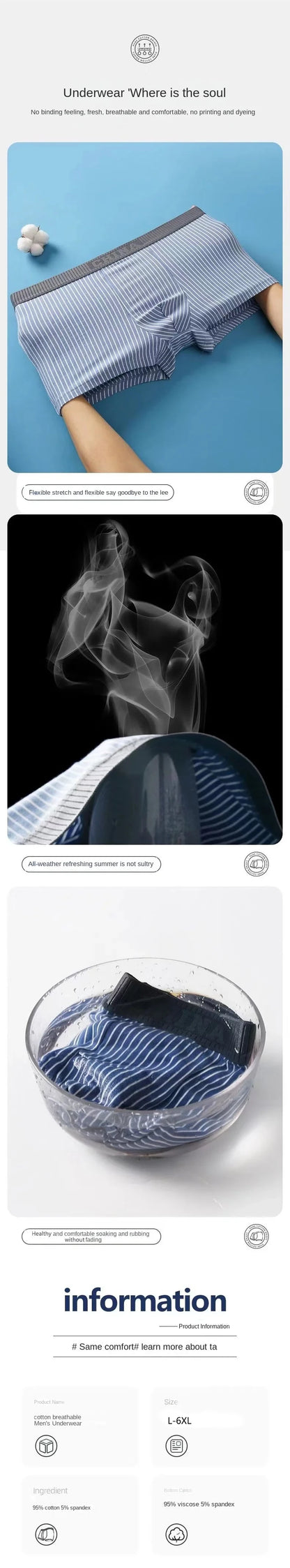 1Pcs Boxer Shorts Men's Underwear Sexy Panties Cotton Striped Man Underpants Male Boxers Homme U Convex Lingerie Free Shipping