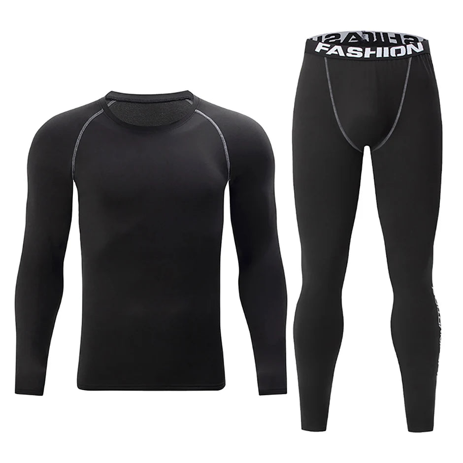 2/4 Pcs Autumn/Winter Men's Black Long sleeved Pants Underwear Set Youth Fitness Running Base Sports Shirt Casual Stretch Pants