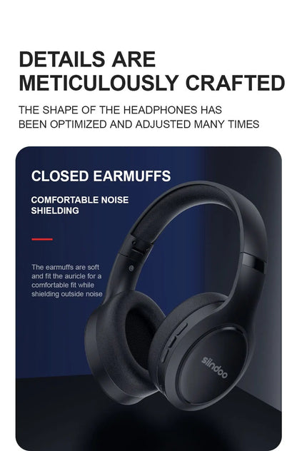 Siindoo JH919 Wireless Bluetooth Headphones Foldable Stereo Earphones Super Bass Noise Reduction Mic For Laptop PC TV