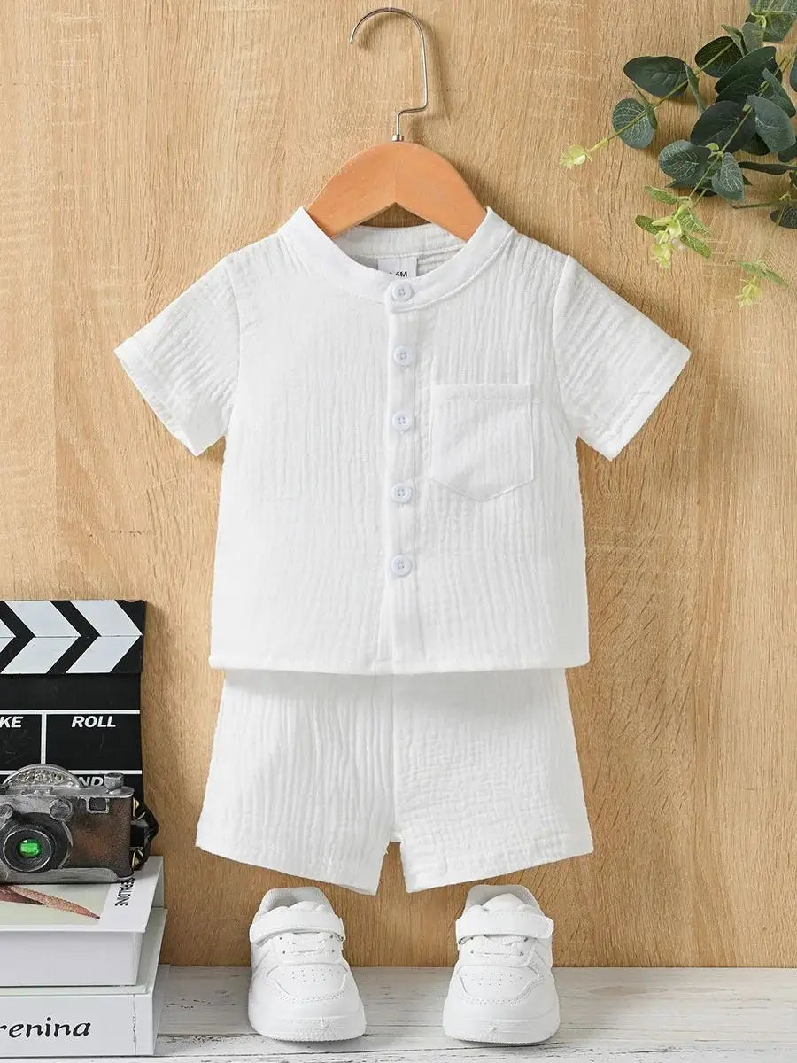 Kids Clothes 2 Piece Set Summer New Boys Casual Pockets Sports Suit Cotton Leisure T-shirt Cute clothing Solid Color Loungewear