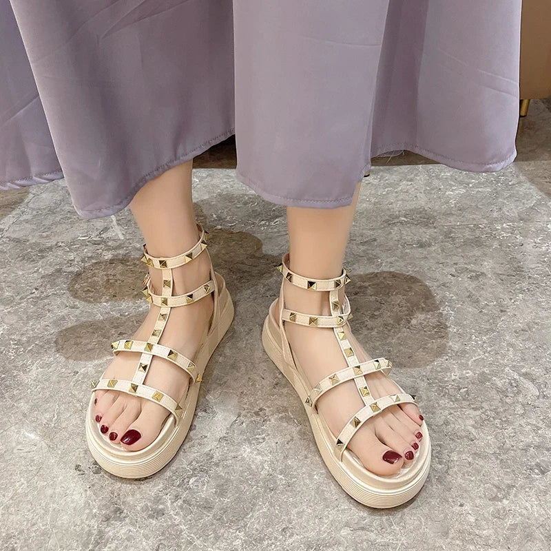 Women's Shoes on Sale 2024 Fashion Open Toe  Sandals Summer Rivet Solid Outdoor Platform Casual  Zapatos Mujer