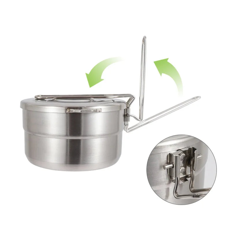 Camping Pot,  Portable Cooking Pot, Stainless Steel Camping   Pot, for Outdoor, Camping, Hiking, Picnic.